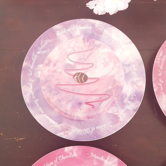 4pc CIB Goddess of Chocolate Dessert Plate Set in Box - Picture 4 of 10